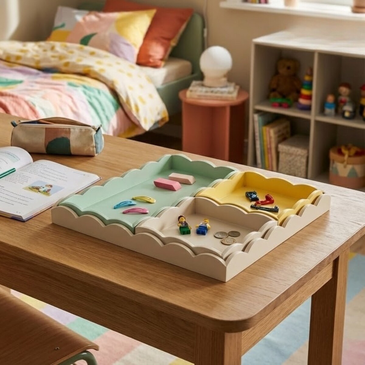 Zestaw 4 drewnianych tac, 30 x 30 x 3 cm