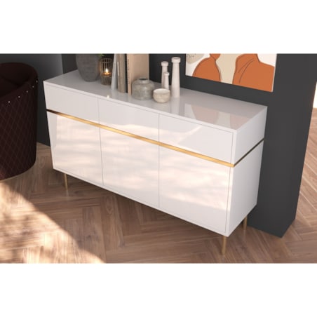 Elegancka biała komoda Dancan MARIKA ze złotymi dodatkami
