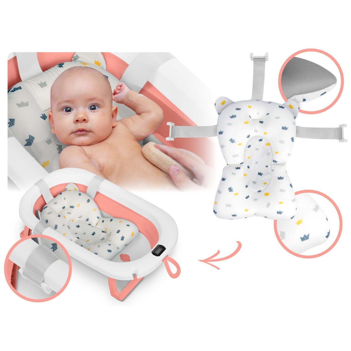 Wanienka składana dla dziecka niemowląt Ricokids termometr LCD poduszka + stojak