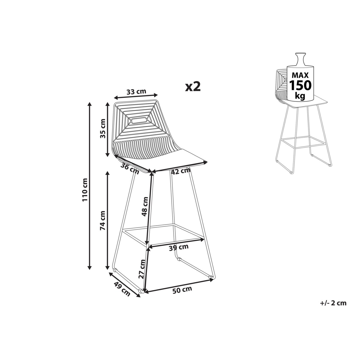 Zestaw 2 krzeseł barowych metalowy złoty BISBEE