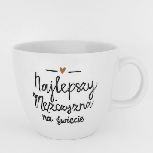 Biały kubek porcelanowy 1 litra - Motyw złotego serca z napisem najlepszy mężczyzna na świecie na dzień chłopaka dla mężczyzny