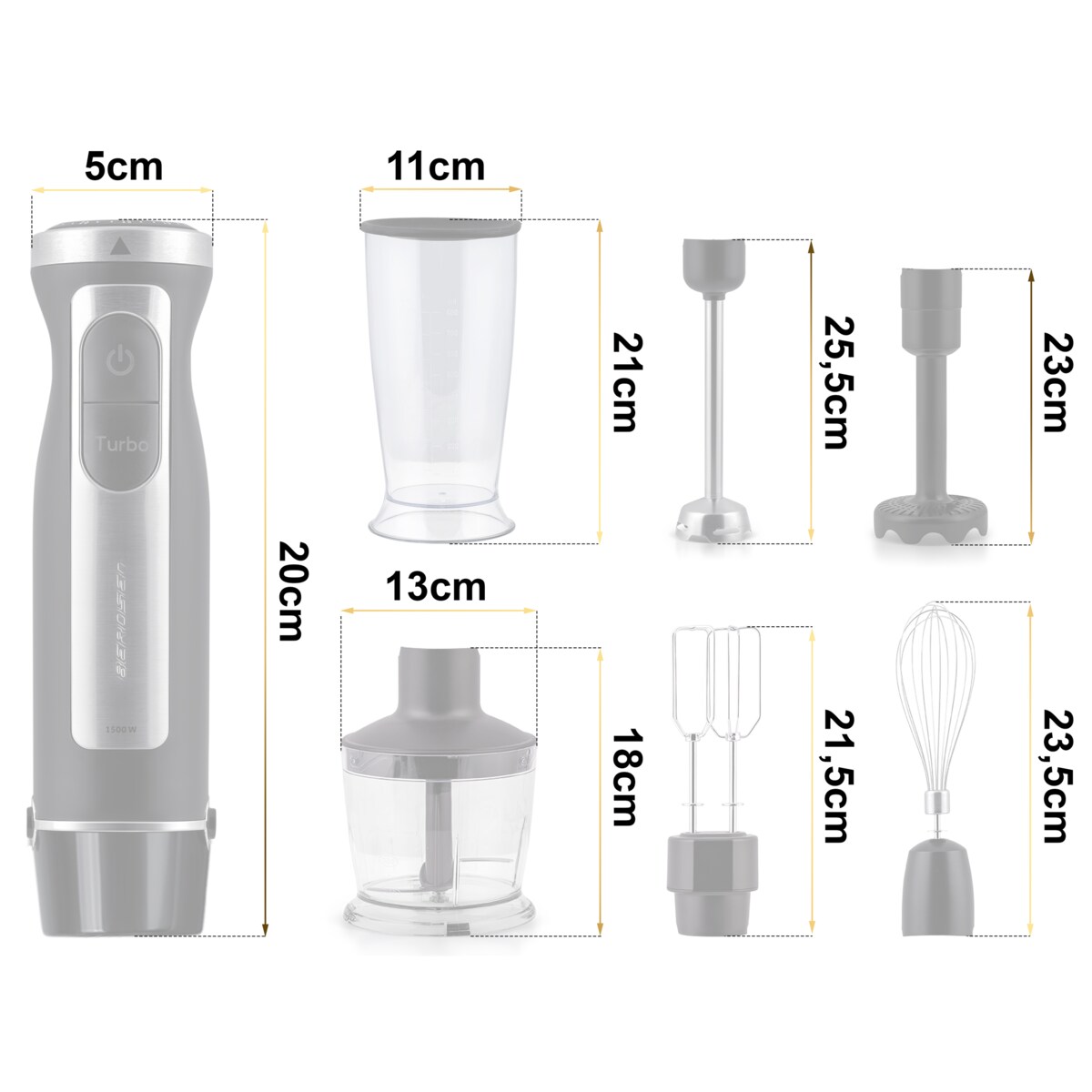 Blender ręczny 1500W czarny Berdsen tytanowe ostrza wielofunkcyjny 5w1