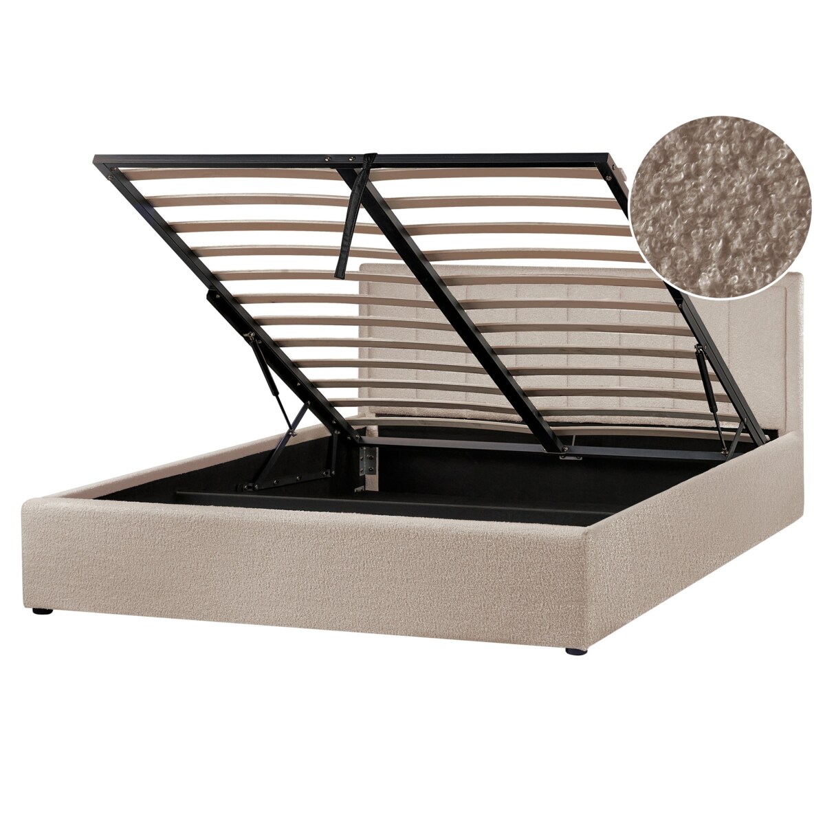 Łóżko z pojemnikiem MONTLAUR 160 x 200 cm Boucle Beżowoszary