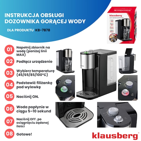 Dozownik dystrybutor podgrzewacz do gorącej wody 2.2L z regulacją temperatury KLAUSBERG