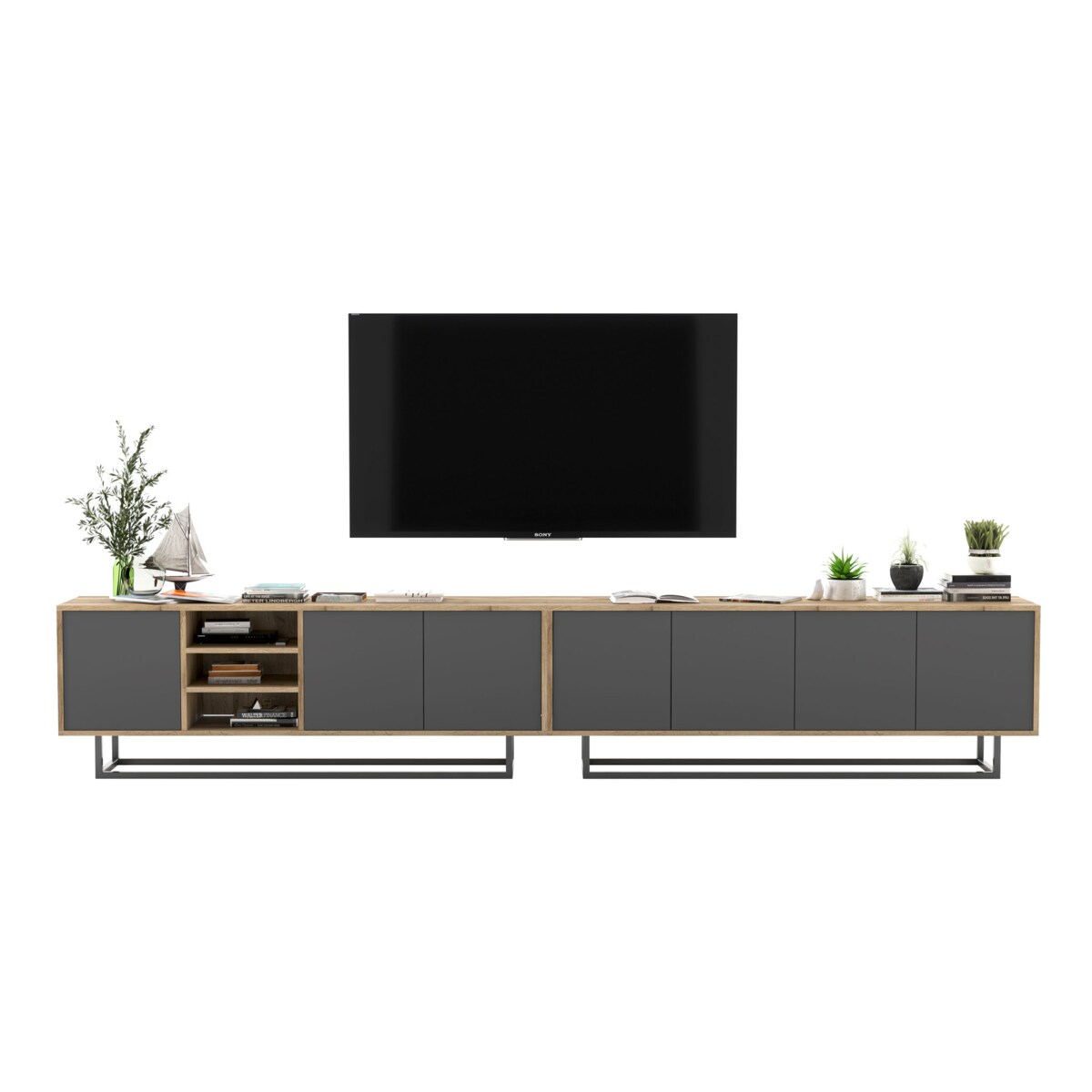 Szafka RTV Loft Komoda RTV Industrialna Grafit MAT 300 cm