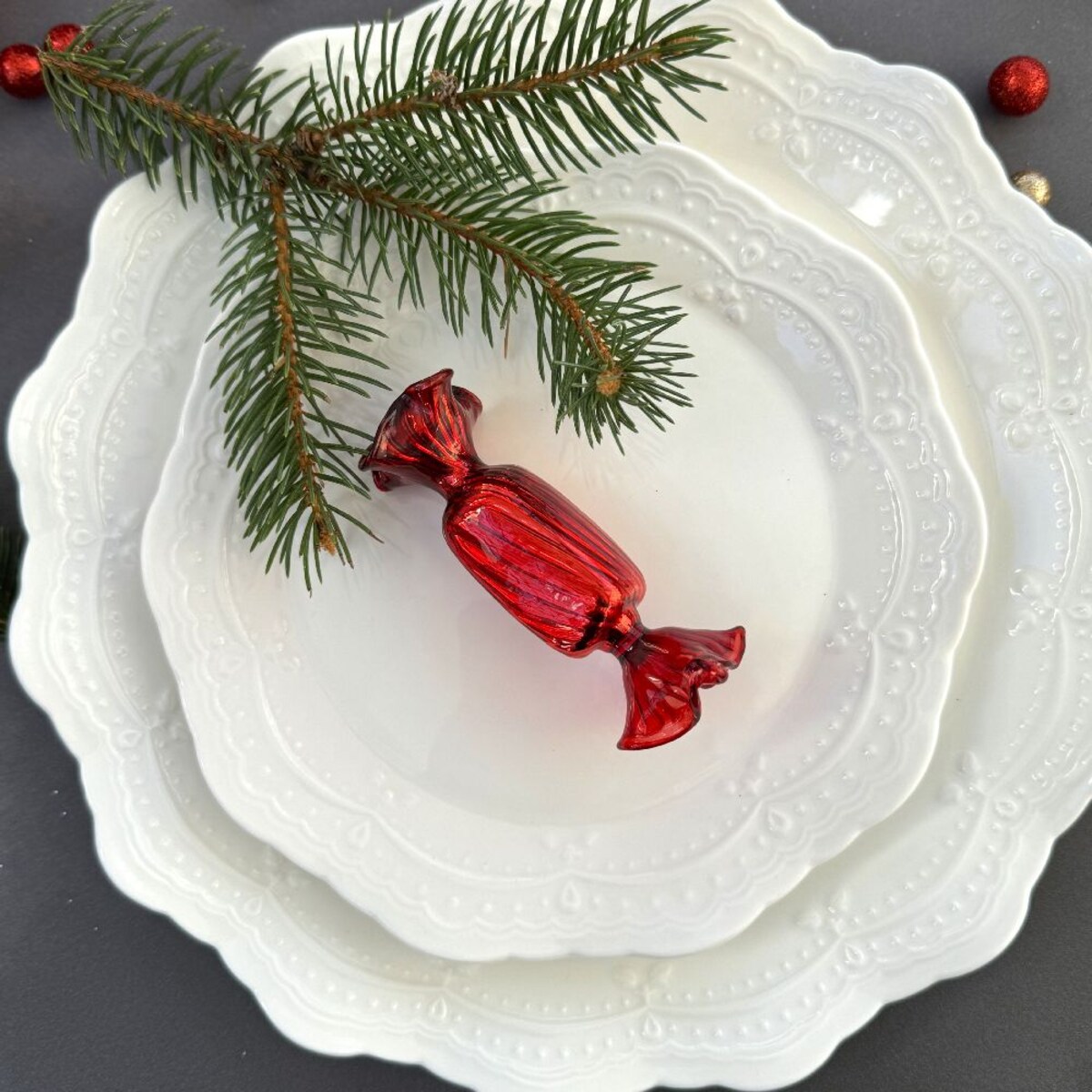 VILLA ITALIA Bombka szklana CUKIEREK red 9 cm