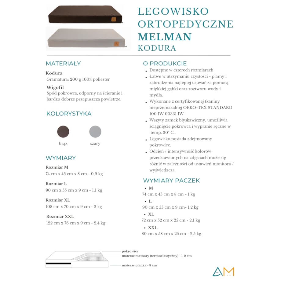 Animood Legowisko ortopedyczne Melman rozmiar: XL, kolor: brązowy, materiał: kodura