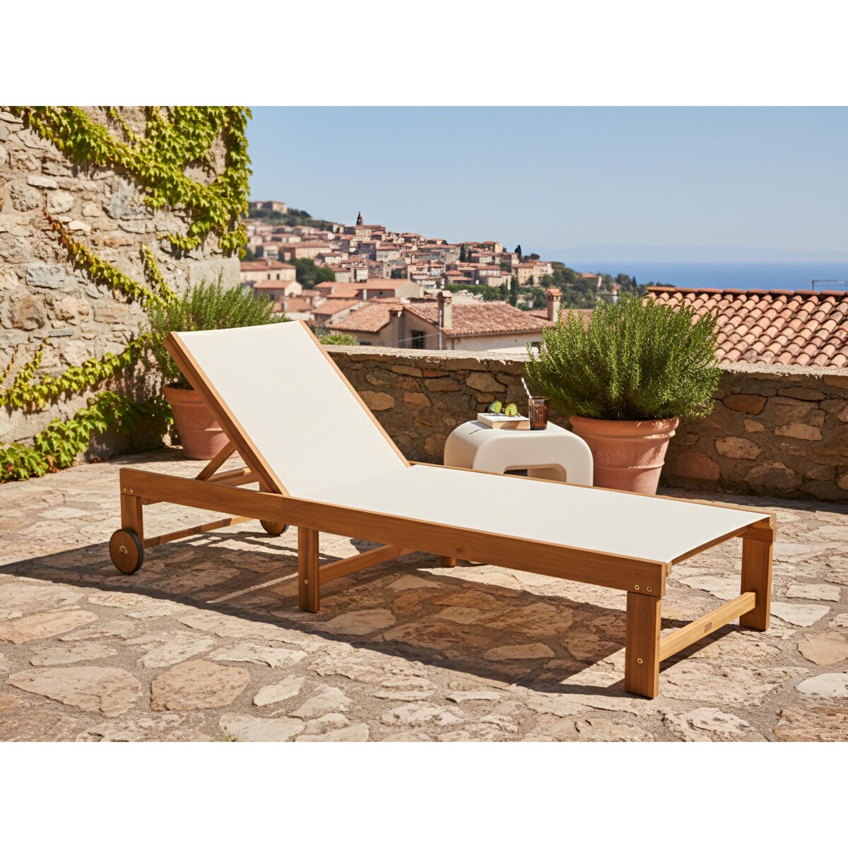 Leżak ogrodowy PEDESINA Drewno akacjowe Beżowy