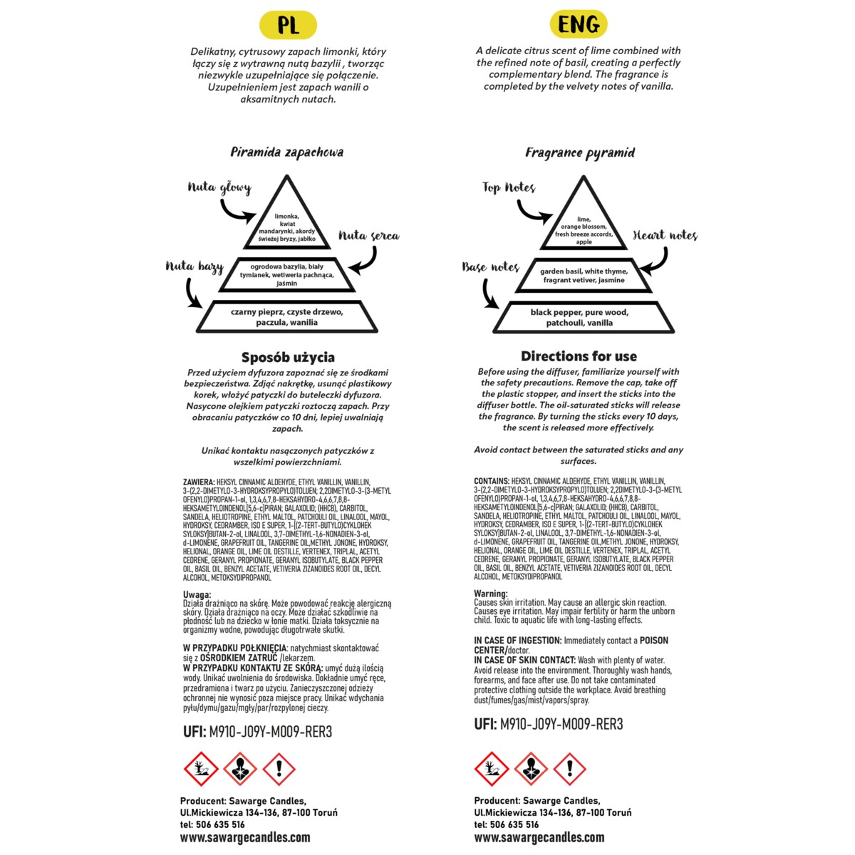 Dyfuzor Zapachowy Marble / Wanilia Limonka 100 ml