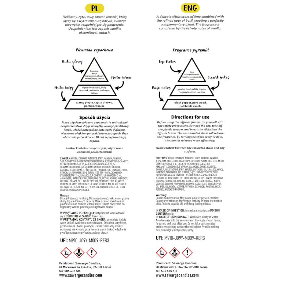Dyfuzor Zapachowy Marble / Wanilia Limonka 100 ml