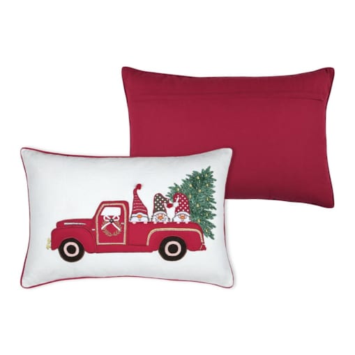 Poduszka świąteczna 40x60 cm CLAUS krasnale w pick-upie