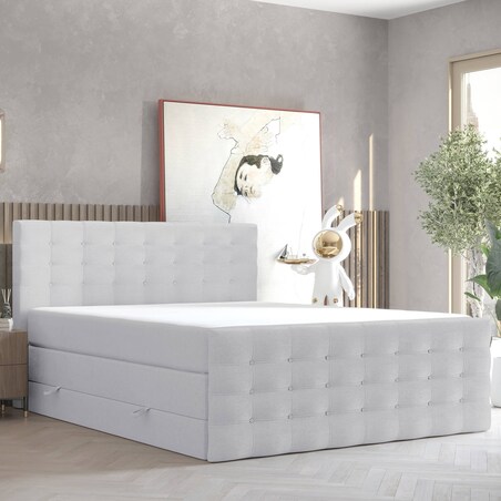 Łóżko kontynentalne STATE 180x200 z pojemnikiem, Jasny Szary, tkanina Megan 364