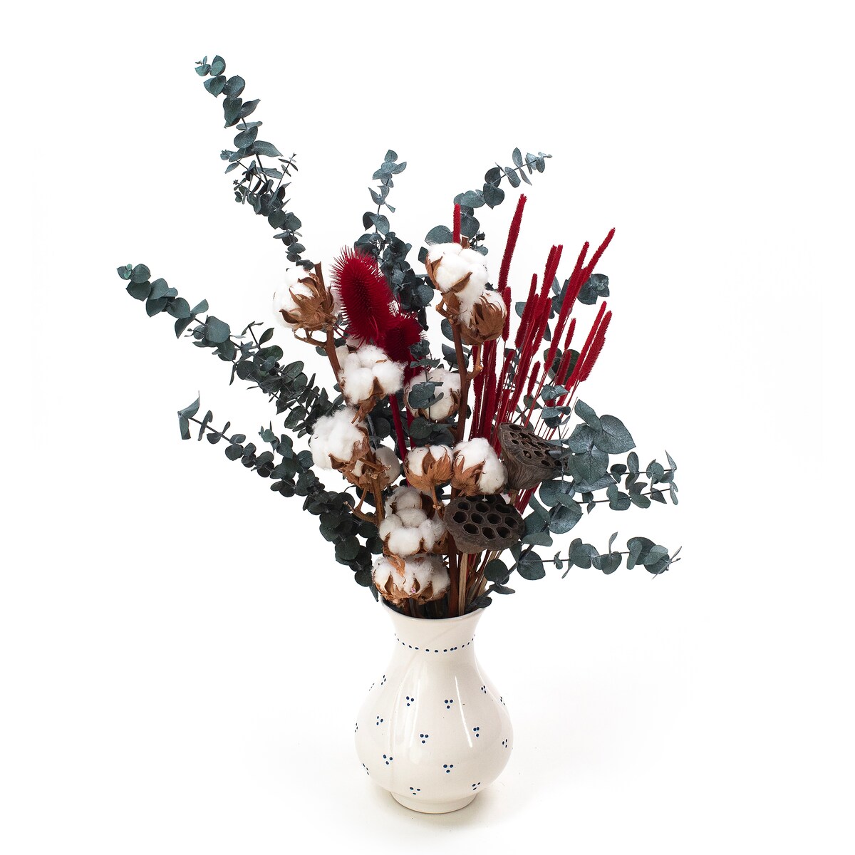 Bukiet suszonych kwiatów Arctic Blush - bawełna, eukaliptus, tymotka