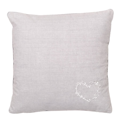 Poduszka dekoracyjna do salonu CONSTANCE, haftowane serduszko, bawełna, 40 x 40 cm