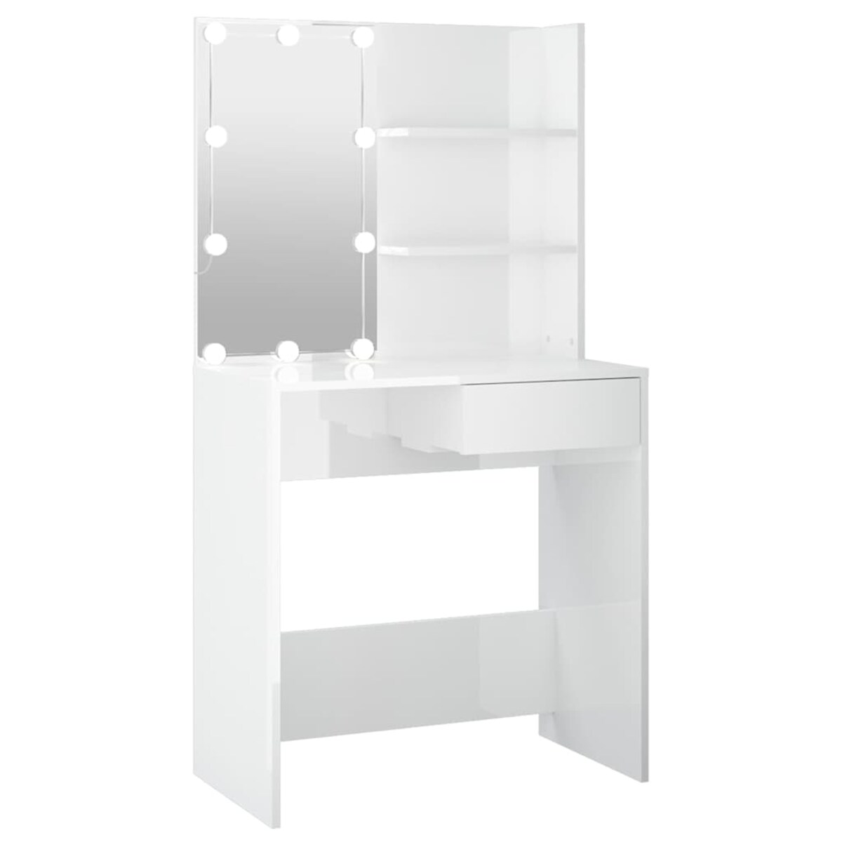 vidaXL Toaletka z oświetleniem LED, biała, połysk, 74,5x40x141 cm