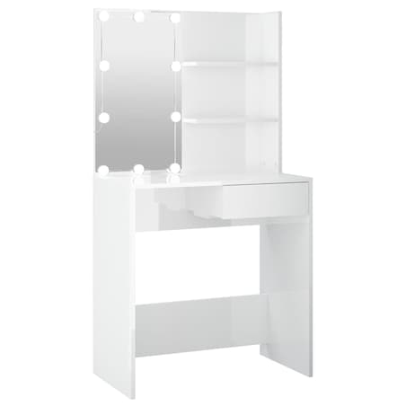 vidaXL Toaletka z oświetleniem LED, biała, połysk, 74,5x40x141 cm
