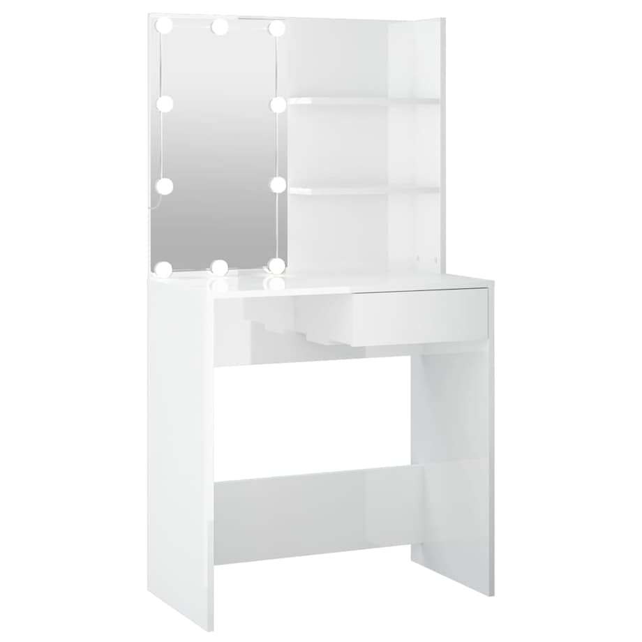vidaXL Toaletka z oświetleniem LED, biała, połysk, 74,5x40x141 cm
