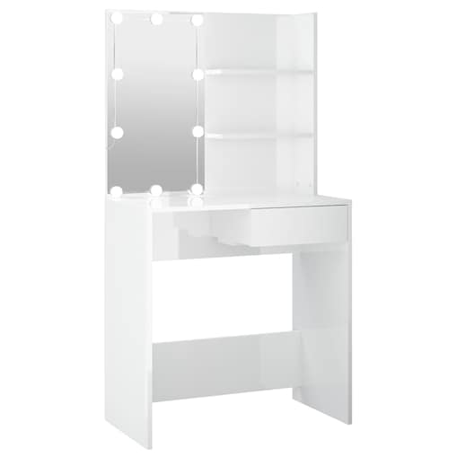 vidaXL Toaletka z oświetleniem LED, biała, połysk, 74,5x40x141 cm