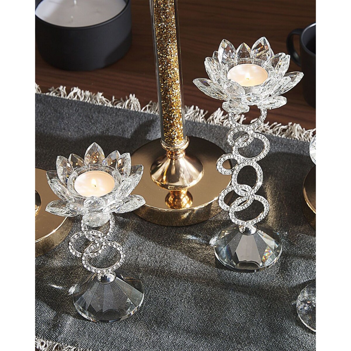 Świecznik szklany 27 cm srebrny OVIEDO