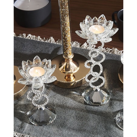 Świecznik szklany 27 cm srebrny OVIEDO