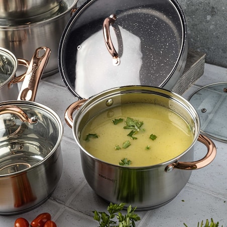 Zestaw garnków stalowych 12 ele. garnki na indukcję komplet Rosegold KINGHOFF