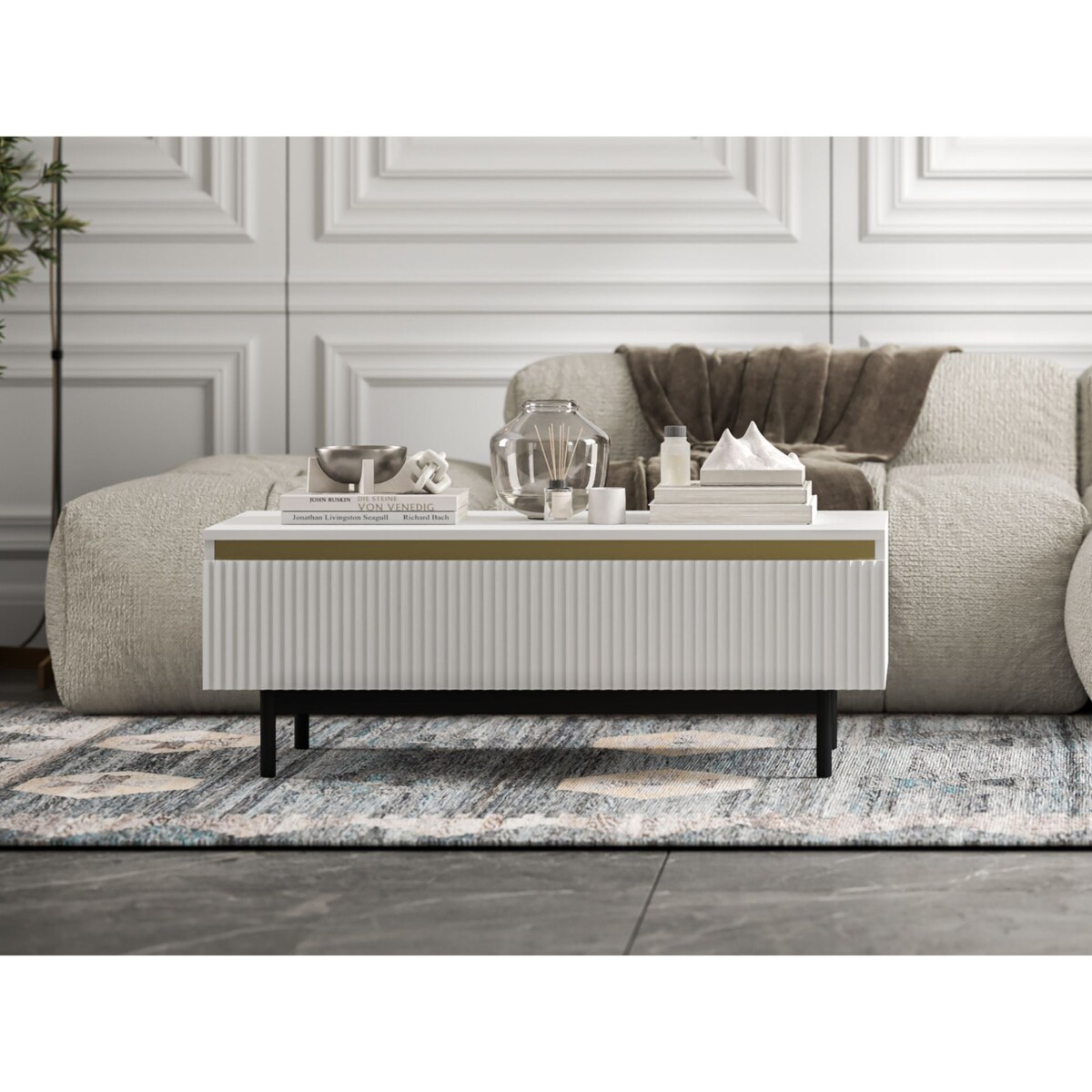 Stolik kawowy Glamour prostokątny elegancka ława Biały Mat Czarny Stelaż 109 cm