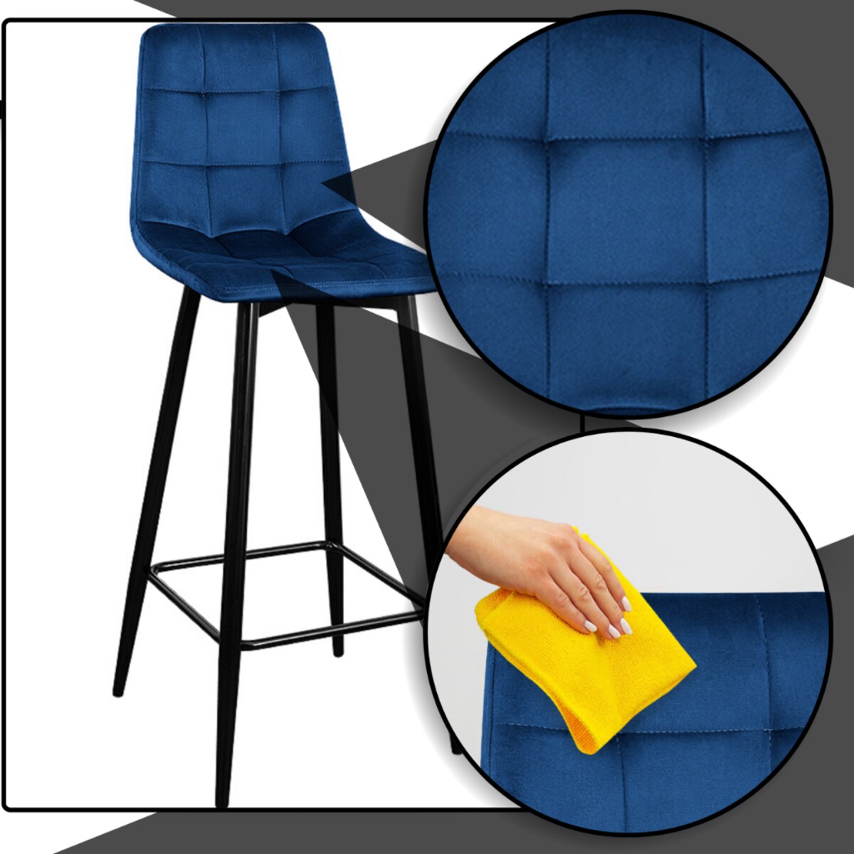 Hoker do wyspy welurowy granatowy z podnóżkiem