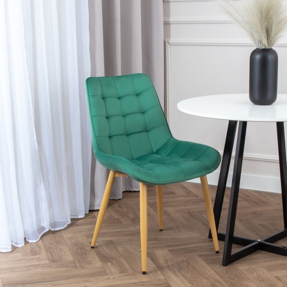 Krzesło tapicerowane do salonu jadalni pikowane welurowe zielone