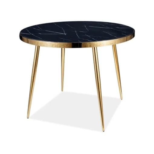 Stół okrągły CALVIN 100x100 czarny marmur/złoty
