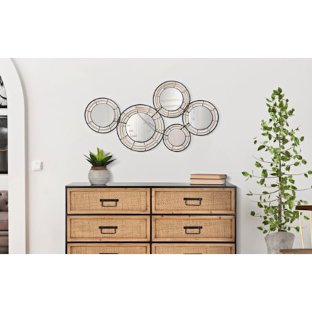 Dekoracja ścienna Mirrors Oporto, kolor czarny i brązowy, żelazo i rattan, 111 x 59 cm, do salonu i przedpokoju, Mauro Ferretti