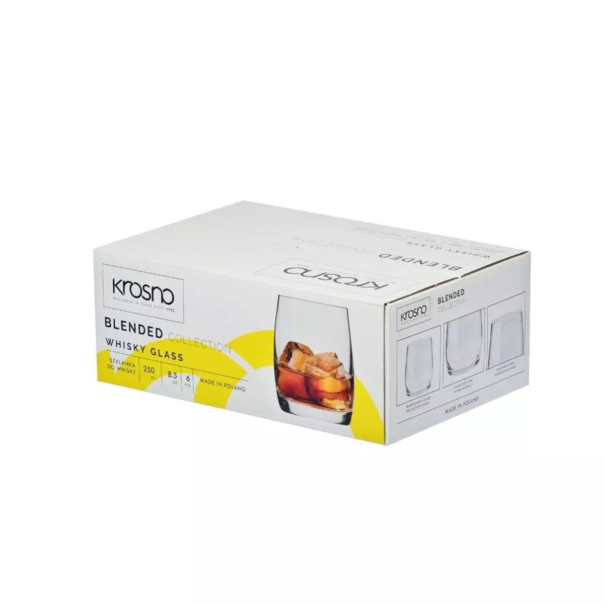 Niskie Szklanki do Whisky Brandy Obłe Zwężane Blended Krosno 6 x 250 Komplet