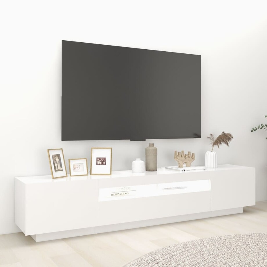 vidaXL Szafka pod TV z oświetleniem LED, biała, 200x35x40 cm