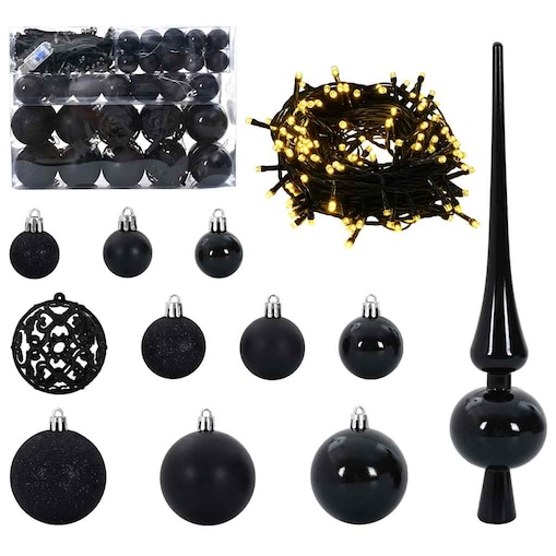 vidaXL Zestaw Bombek Choinkowych 61 pcs Czarny Z tworzywa sztucznego