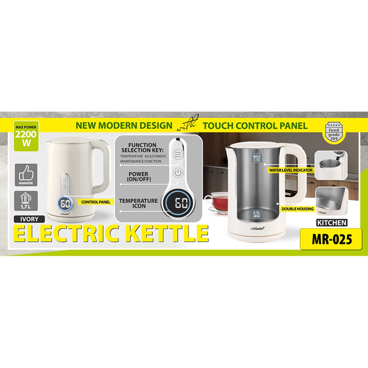 Maestro czajnik elektryczny 1.7L 2200W MR025IVORY