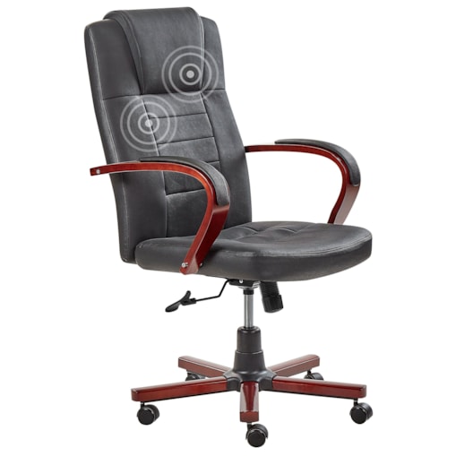 Fotel biurowy regulowany z funkcją masażu skórzany czarny DIAMOND