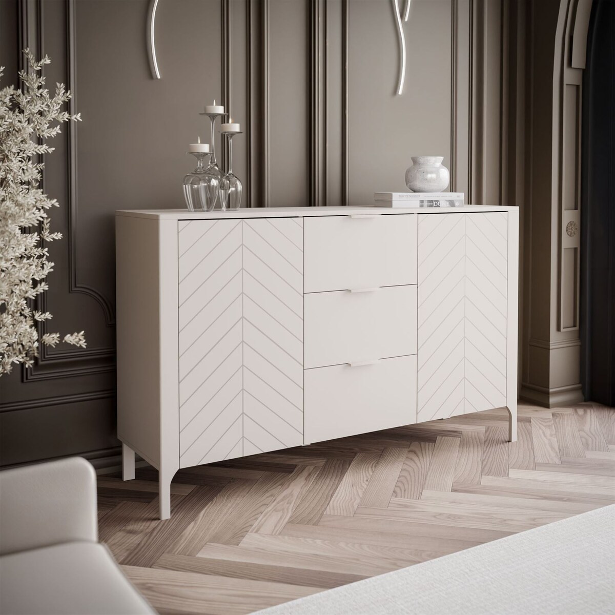 Dwudrzwiowa komoda z szufladami LUMI, kaszmir