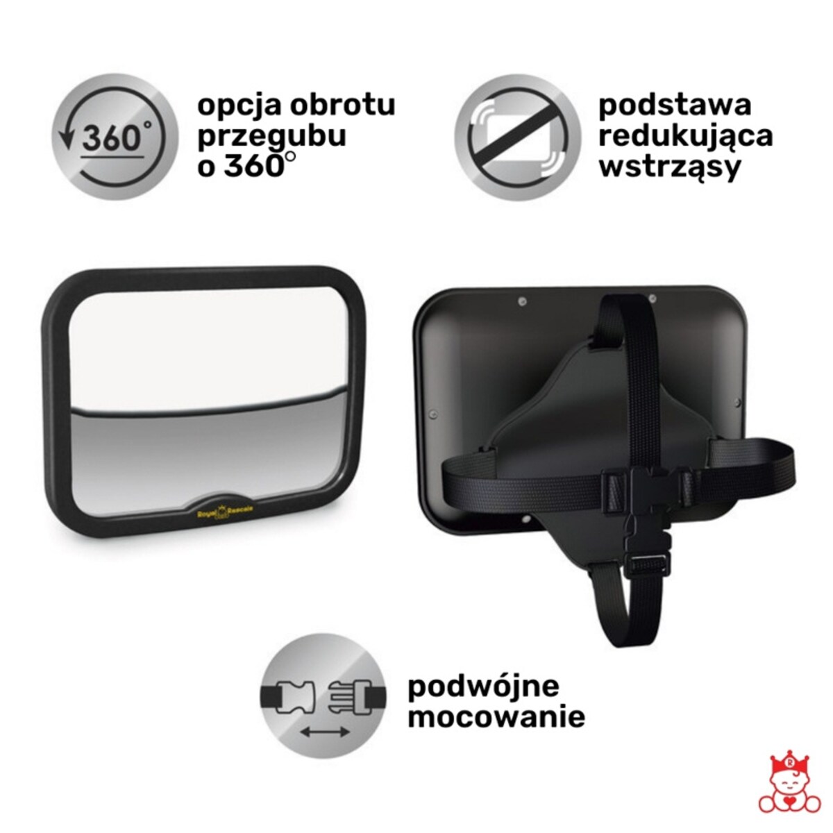 Lusterko do samochodu dla dziecka, czarne, Royal Rascals