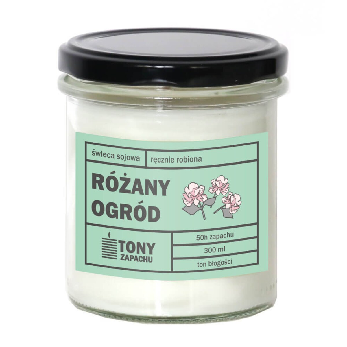 Świeca sojowa naturalna zapachowa RÓŻANY OGRÓD- najlepsza aromatyczna bezpieczna ręcznie robiona w szklanym słoiczku 300ml 50h palenia na prezent upominek