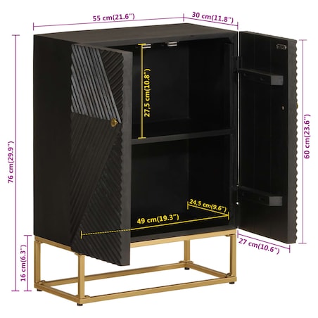 vidaXL Szafka, czarna, 55x30x76 cm, lite drewno mango i żelazo