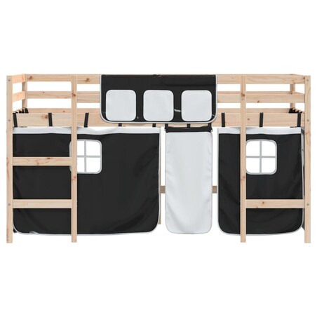vidaXL Dziecięce łóżko na antresoli, biało-czarne zasłonki, 90x190 cm
