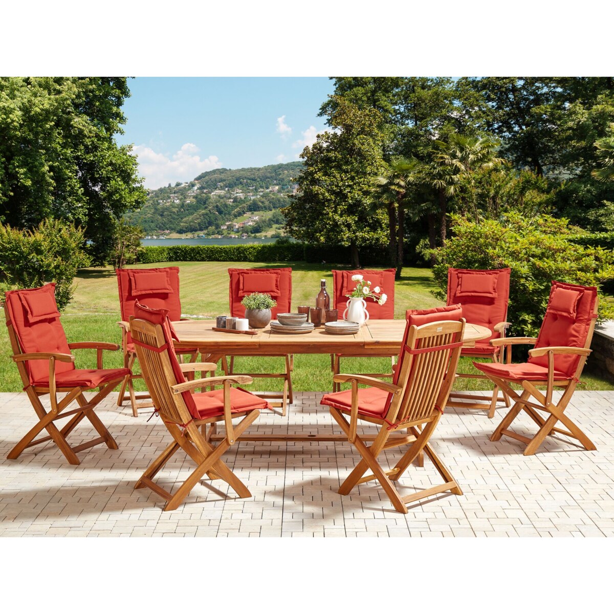 Zestaw ogrodowy dla 8 osób MAUI II z poduszkami Drewno akacjowe Bordowy