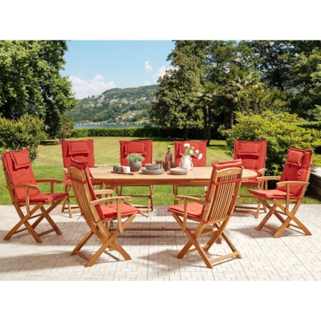 Zestaw ogrodowy dla 8 osób MAUI II z poduszkami Drewno akacjowe Bordowy