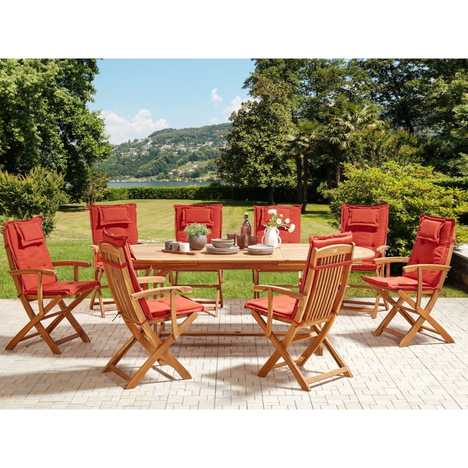 Zestaw ogrodowy dla 8 osób MAUI II z poduszkami Drewno akacjowe Bordowy