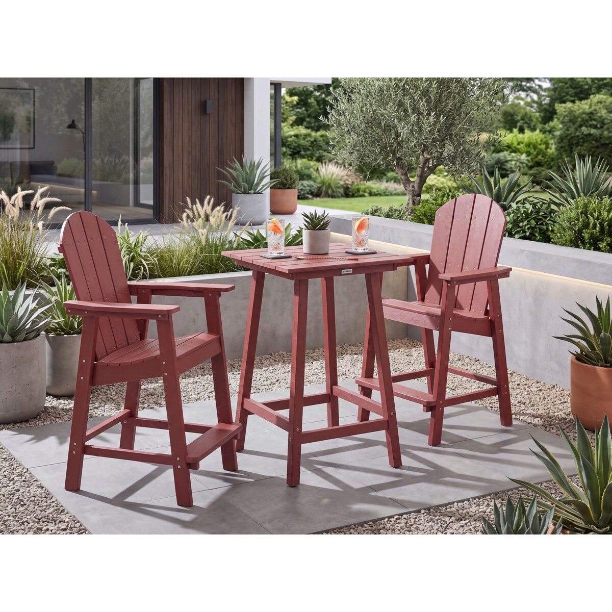 Stolik ogrodowy barowy ADIRONDACK 60 cm 59 cm Materiał syntetyczny Czerwony