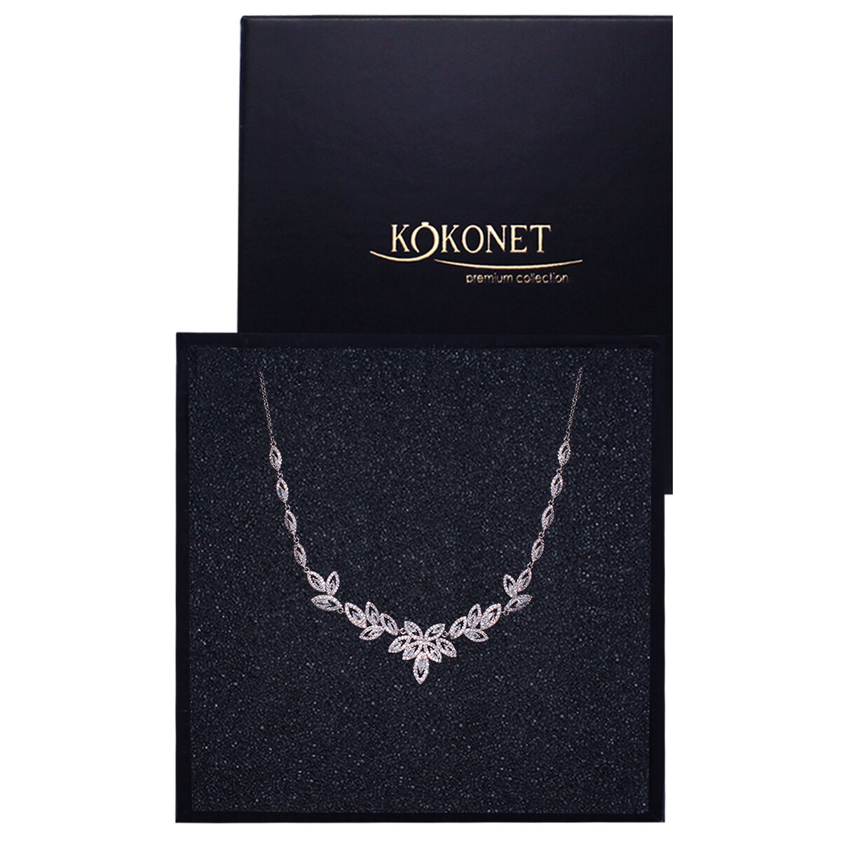 Naszyjnik ślubny kolia ślubna srebrna listki kryształki na wesele BIŻUTERIA