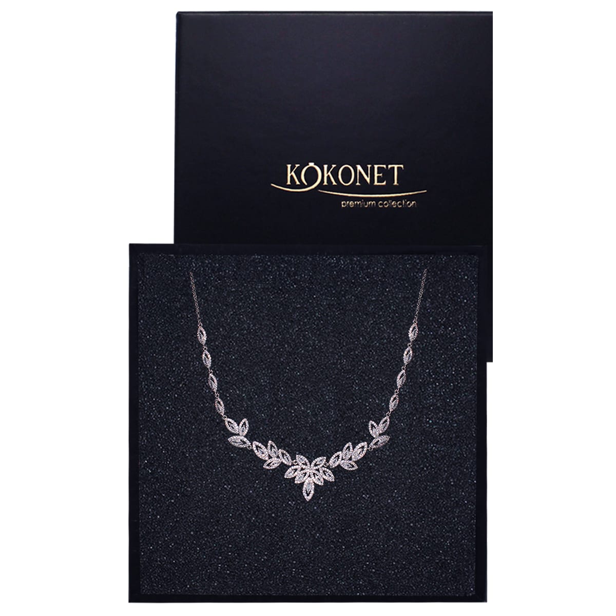 Naszyjnik ślubny kolia ślubna srebrna listki kryształki na wesele BIŻUTERIA