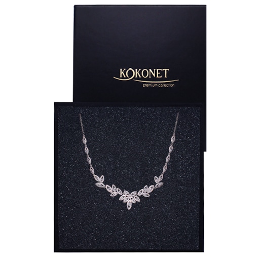 Naszyjnik ślubny kolia ślubna srebrna listki kryształki na wesele BIŻUTERIA