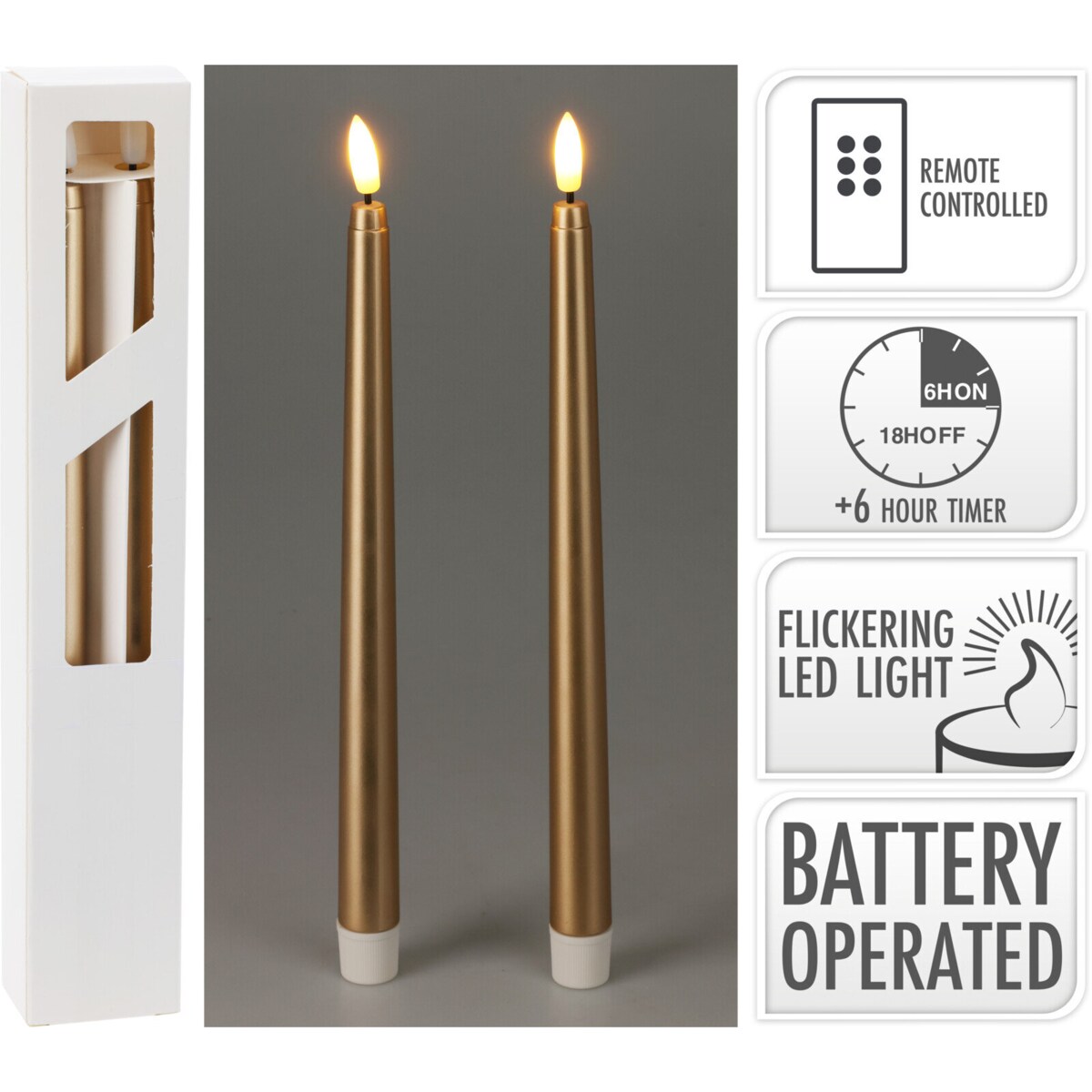 Woskowane świece stołowe z LED, 27 cm