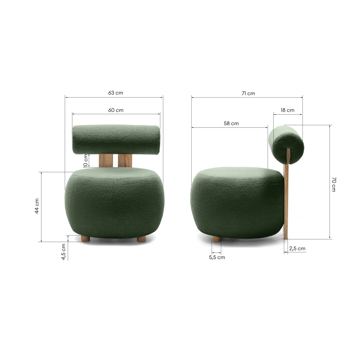 Fotel tapicerowany HANNI - II ciemnozielony 70x63x71 cm