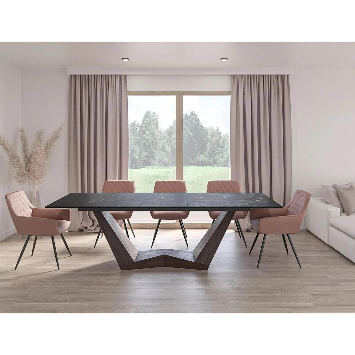 Stół rozkładany BONUCCI CERAMIC 200(250)x98 czarny marmur/orzech